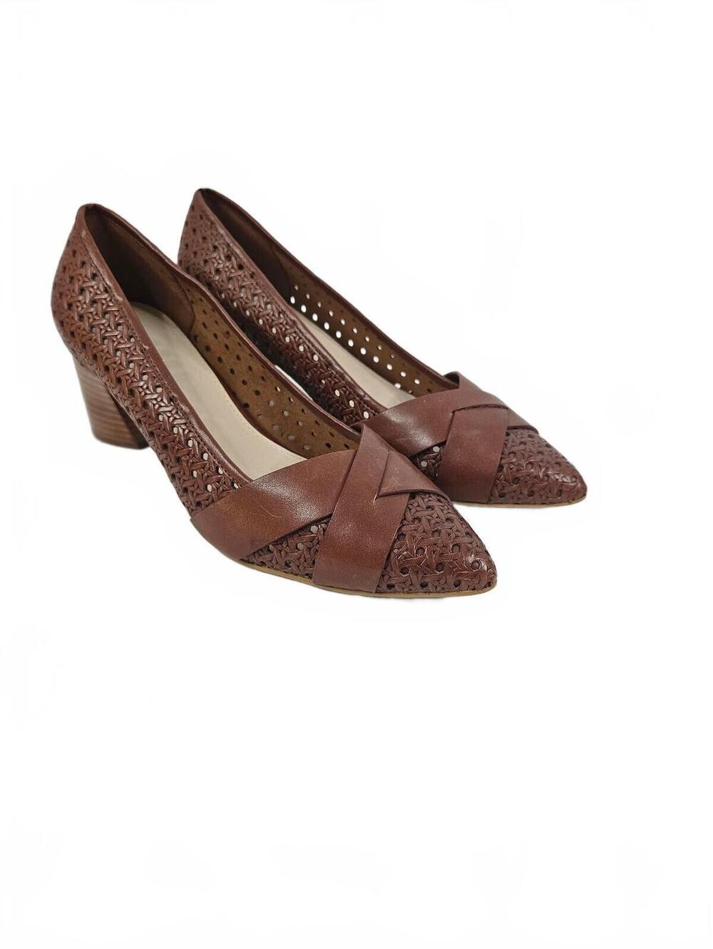 Cole Haan "Carlee" Pumps with a Rich Brown Leather Woven Design-Size 7